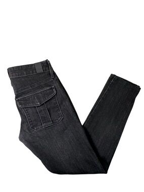 Vince Jeans Womens 26 x 26 Black Stone Wash Skinny Flap Button Pockets Mid-Rise
